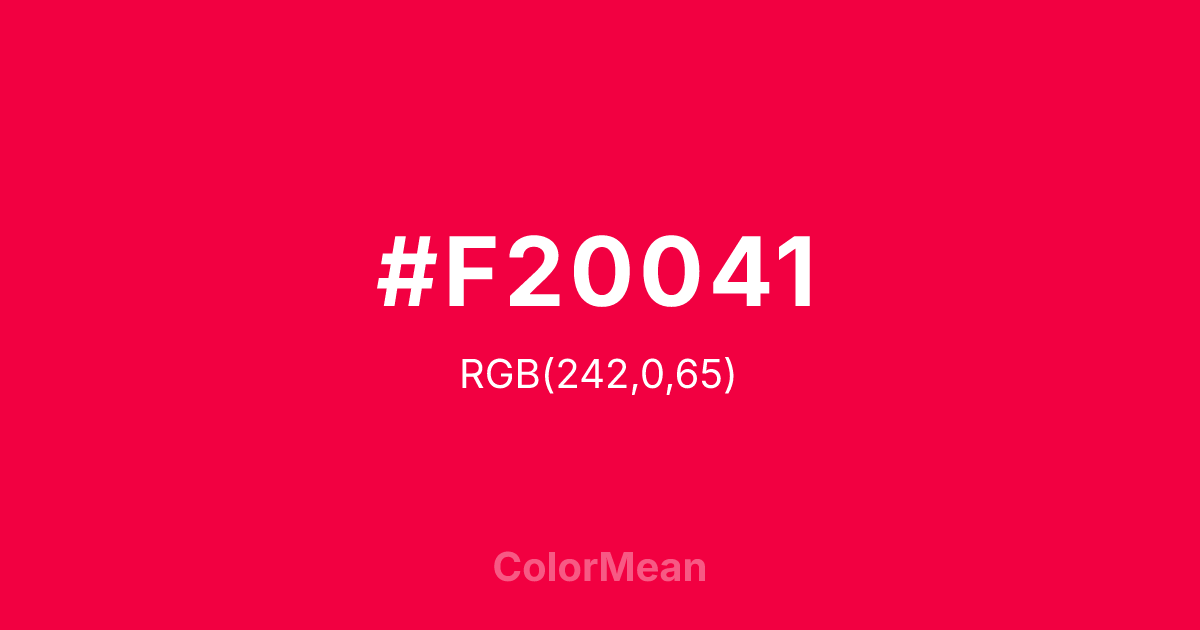 Color swatch image showing #F20041 with RGB(242,0,65) values