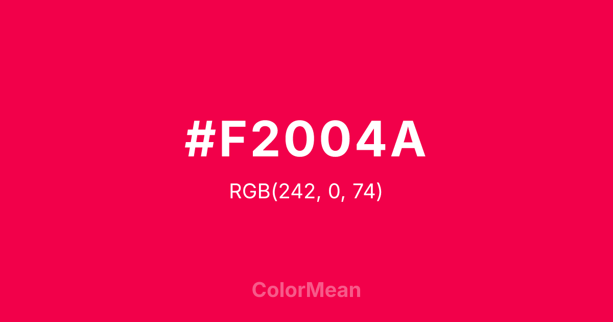 Color swatch image showing #F2004A with RGB(242,0,74) values