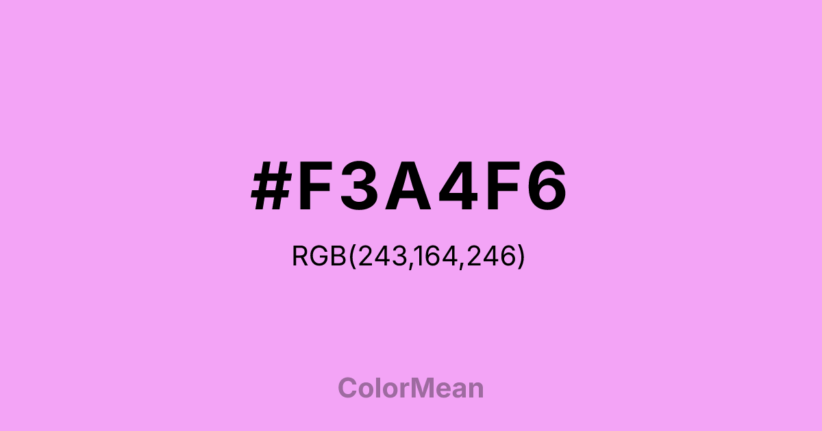 Color swatch image showing #F3A4F6 with RGB(243,164,246) values