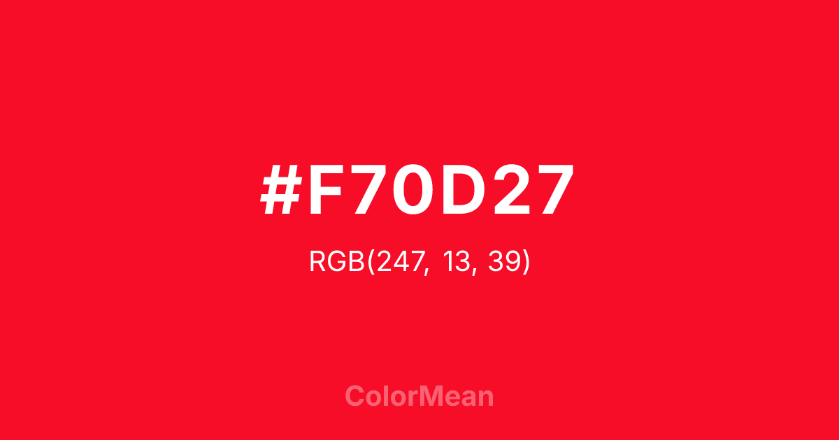 Color swatch image showing #F70D27 with RGB(247,13,39) values