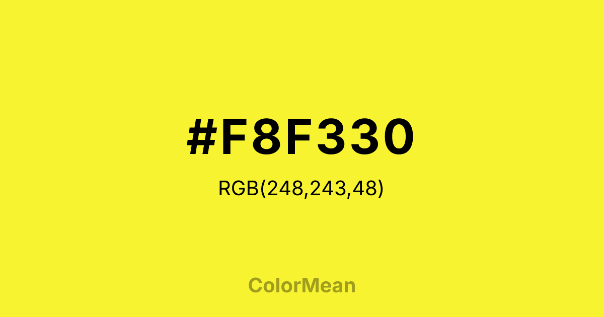Color swatch image showing #F8F330 with RGB(248,243,48) values