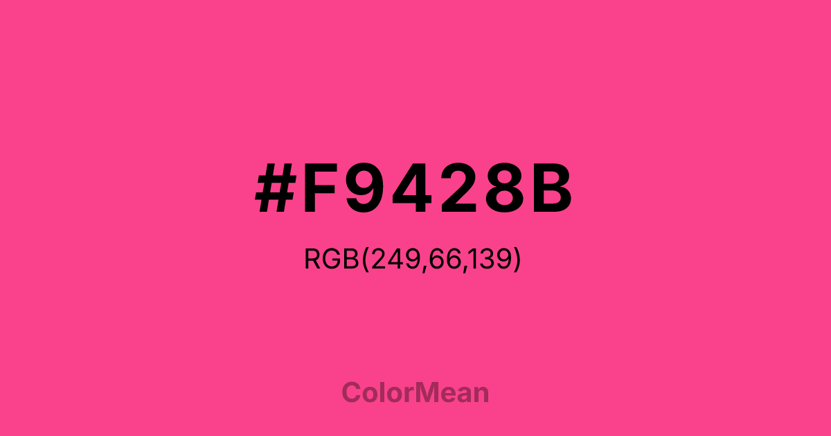 Color swatch image showing #F9428B with RGB(249,66,139) values