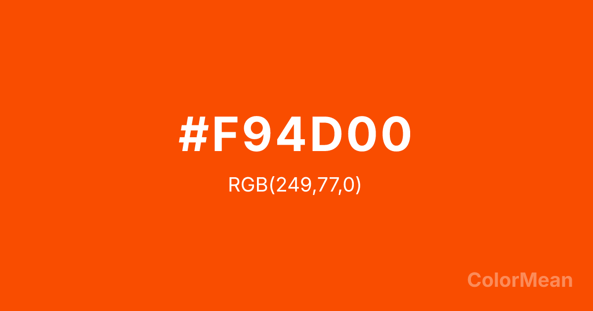 Color swatch image showing Tangelo (#F94D00) with RGB(249,77,0) values