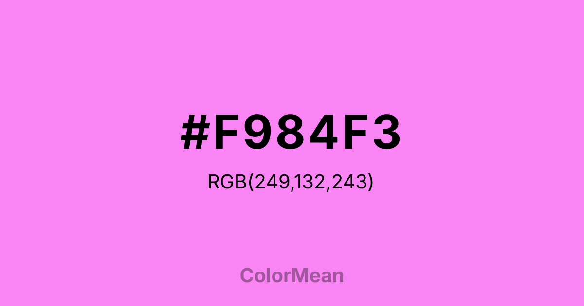 Color swatch image showing #F984F3 with RGB(249,132,243) values