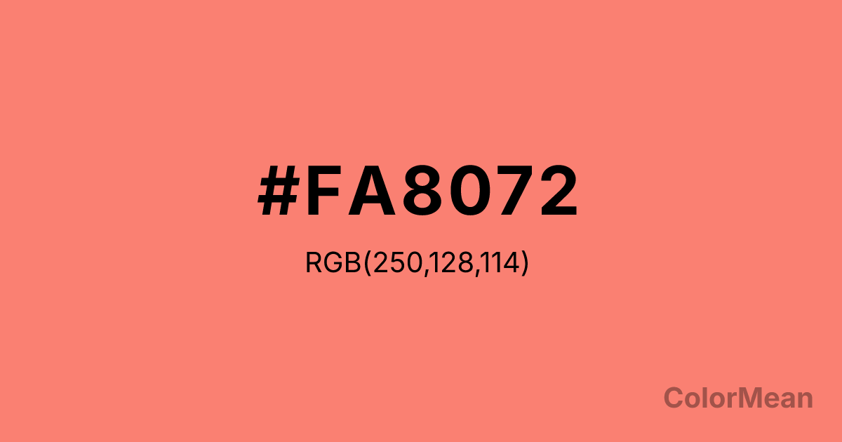 Color swatch image showing Salmon (#FA8072) with RGB(250,128,114) values