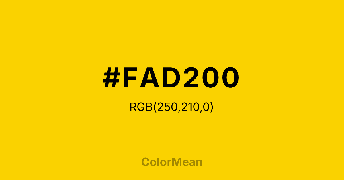 Color swatch image showing #FAD200 with RGB(250,210,0) values