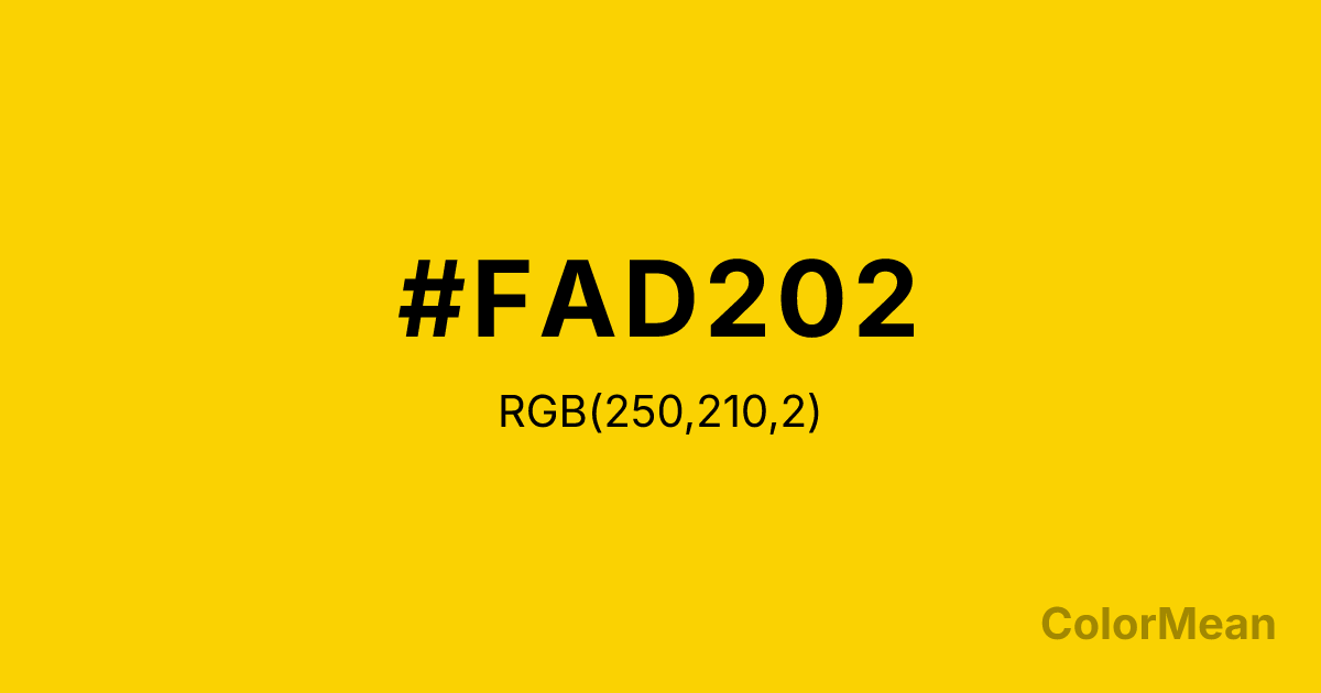 Color swatch image showing #FAD202 with RGB(250,210,2) values
