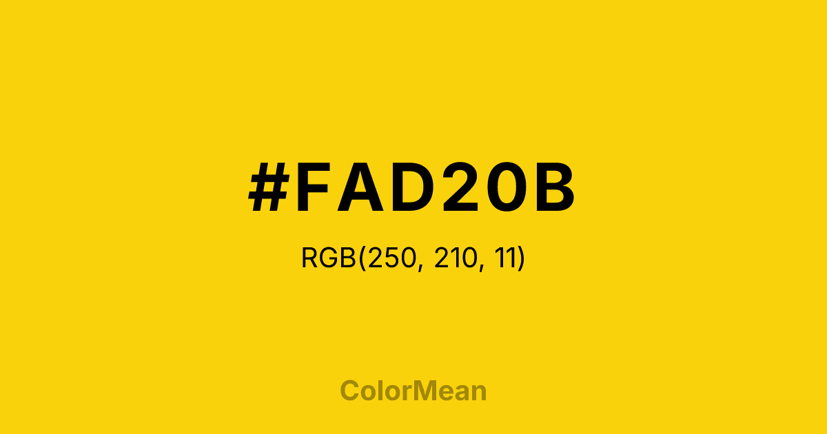 Color swatch image showing #FAD20B with RGB(250,210,11) values
