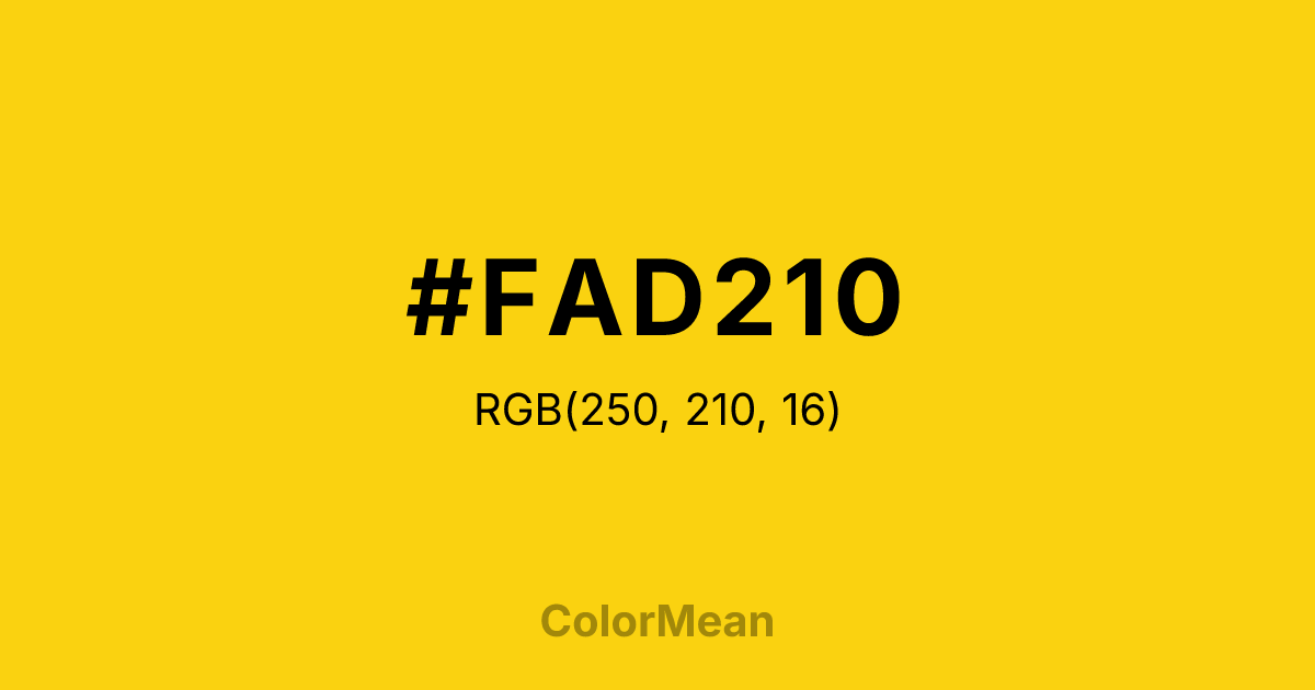 Color swatch image showing #FAD210 with RGB(250,210,16) values