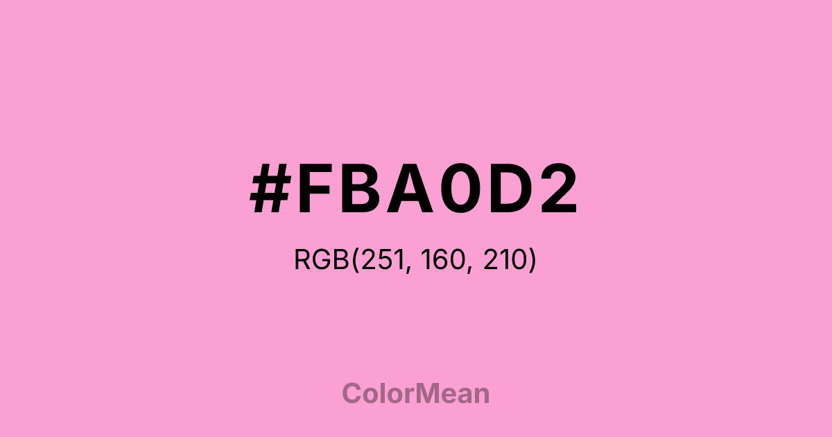 Color swatch image showing #FBA0D2 with RGB(251,160,210) values
