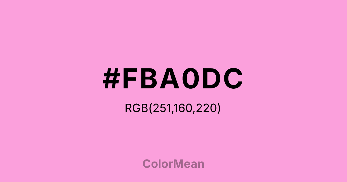 Color swatch image showing #FBA0DC with RGB(251,160,220) values