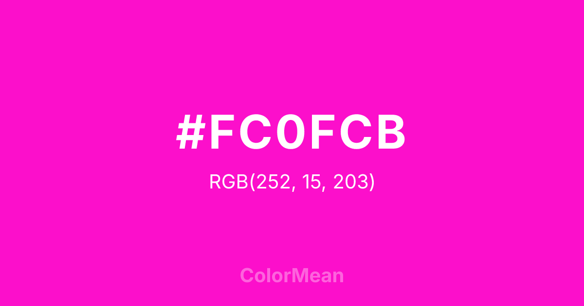 Color swatch image showing #FC0FCB with RGB(252,15,203) values