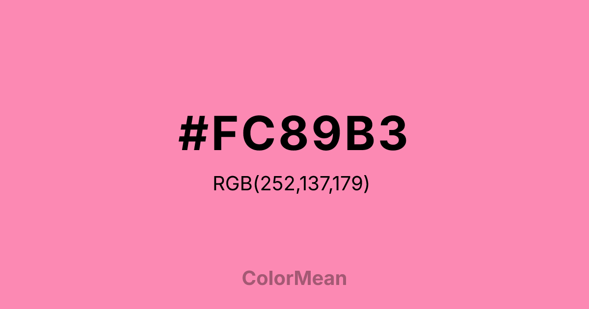 Color swatch image showing #FC89B3 with RGB(252,137,179) values