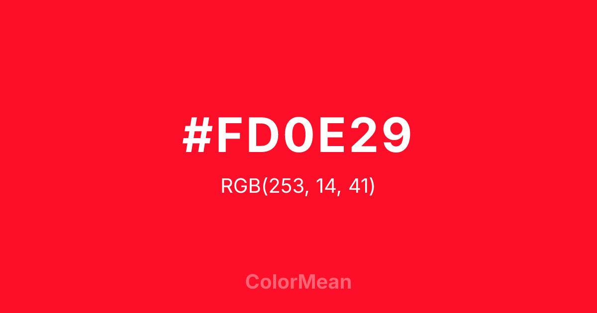 Color swatch image showing #FD0E29 with RGB(253,14,41) values