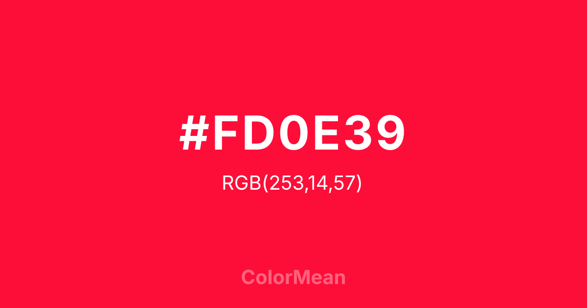 Color swatch image showing #FD0E39 with RGB(253,14,57) values