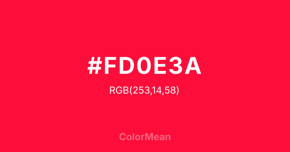 Color swatch image showing #FD0E3A with RGB(253,14,58) values