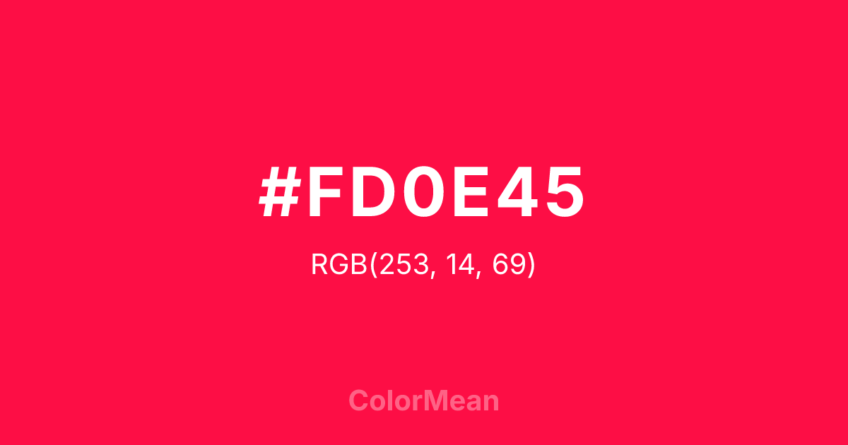 Color swatch image showing #FD0E45 with RGB(253,14,69) values