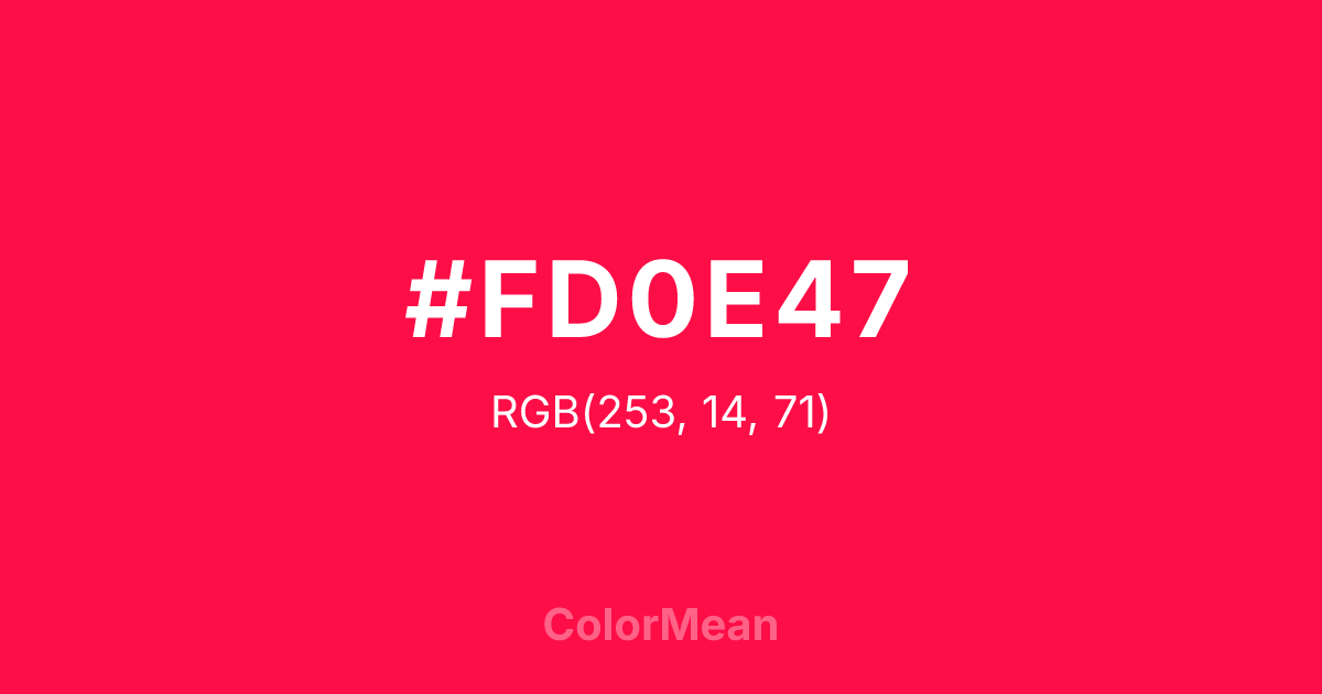 Color swatch image showing #FD0E47 with RGB(253,14,71) values