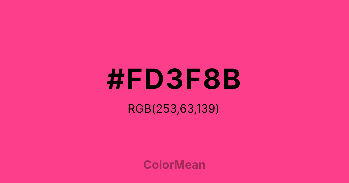 Color swatch image showing #FD3F8B with RGB(253,63,139) values