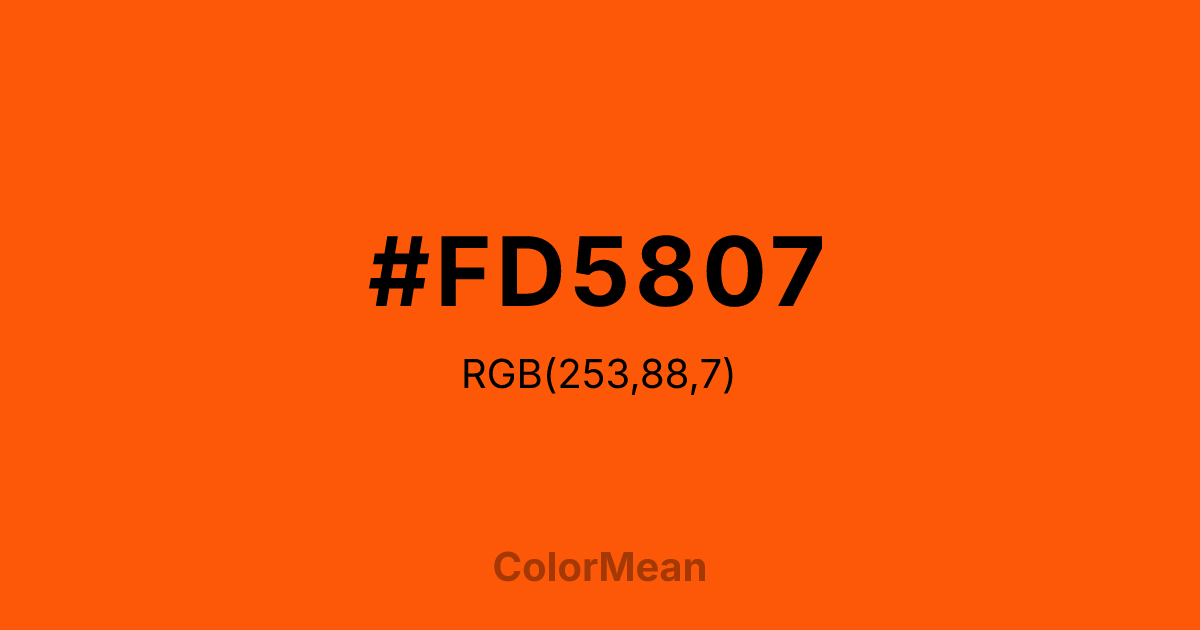 Color swatch image showing #FD5807 with RGB(253,88,7) values