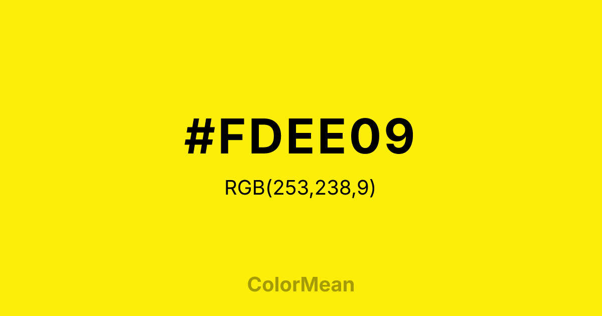 Color swatch image showing #FDEE09 with RGB(253,238,9) values