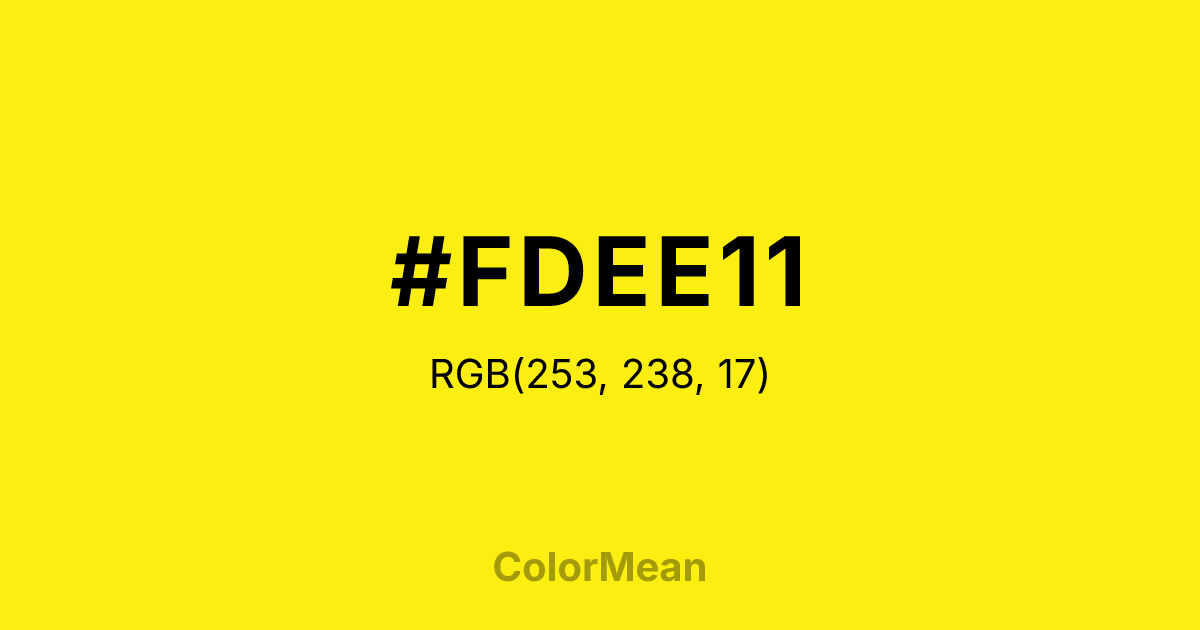 Color swatch image showing #FDEE11 with RGB(253,238,17) values