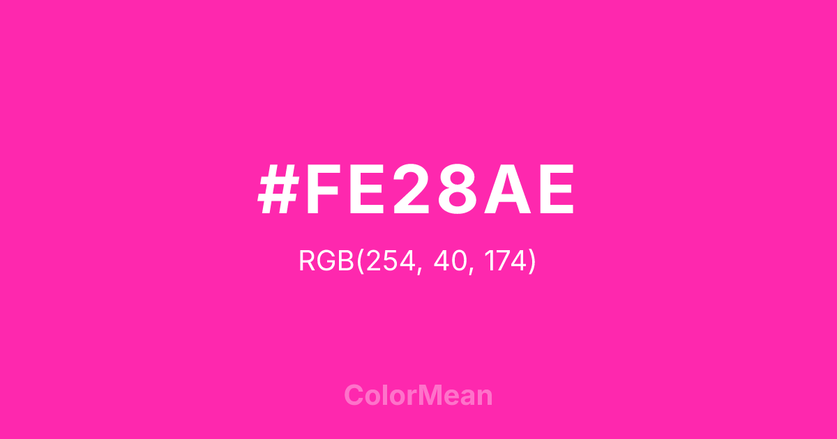 Color swatch image showing #FE28AE with RGB(254,40,174) values