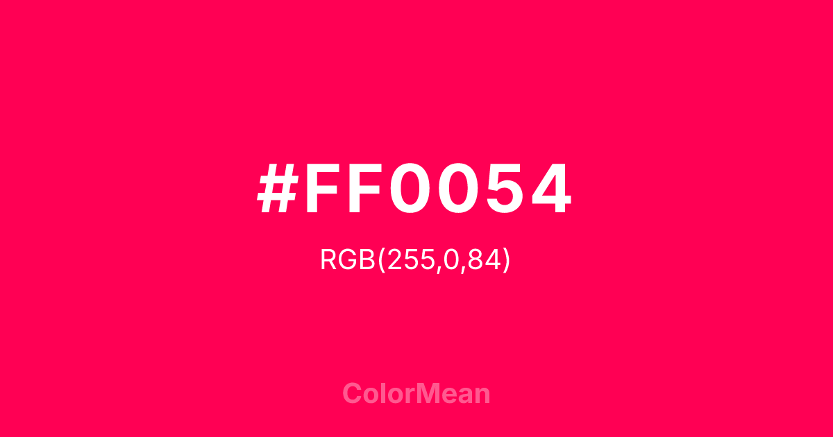 Color swatch image showing #FF0054 with RGB(255,0,84) values
