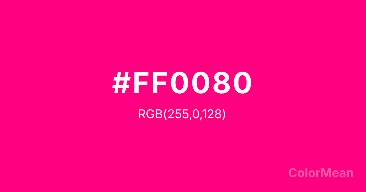 Color swatch image showing #FF0080 with RGB(255,0,128) values