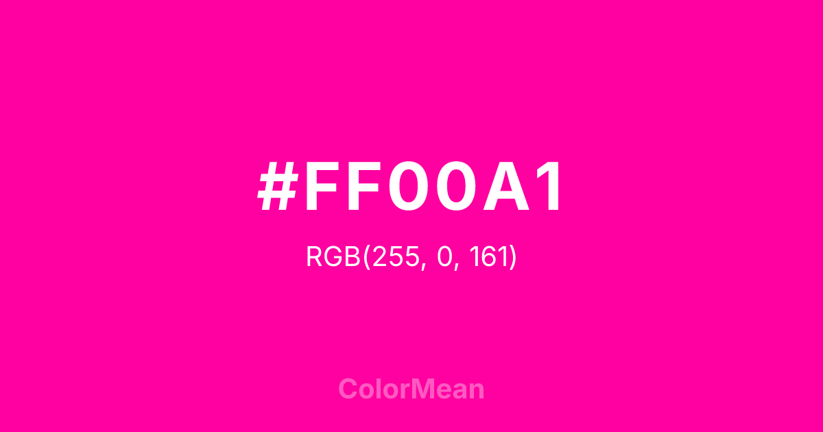 Color swatch image showing #FF00A1 with RGB(255,0,161) values