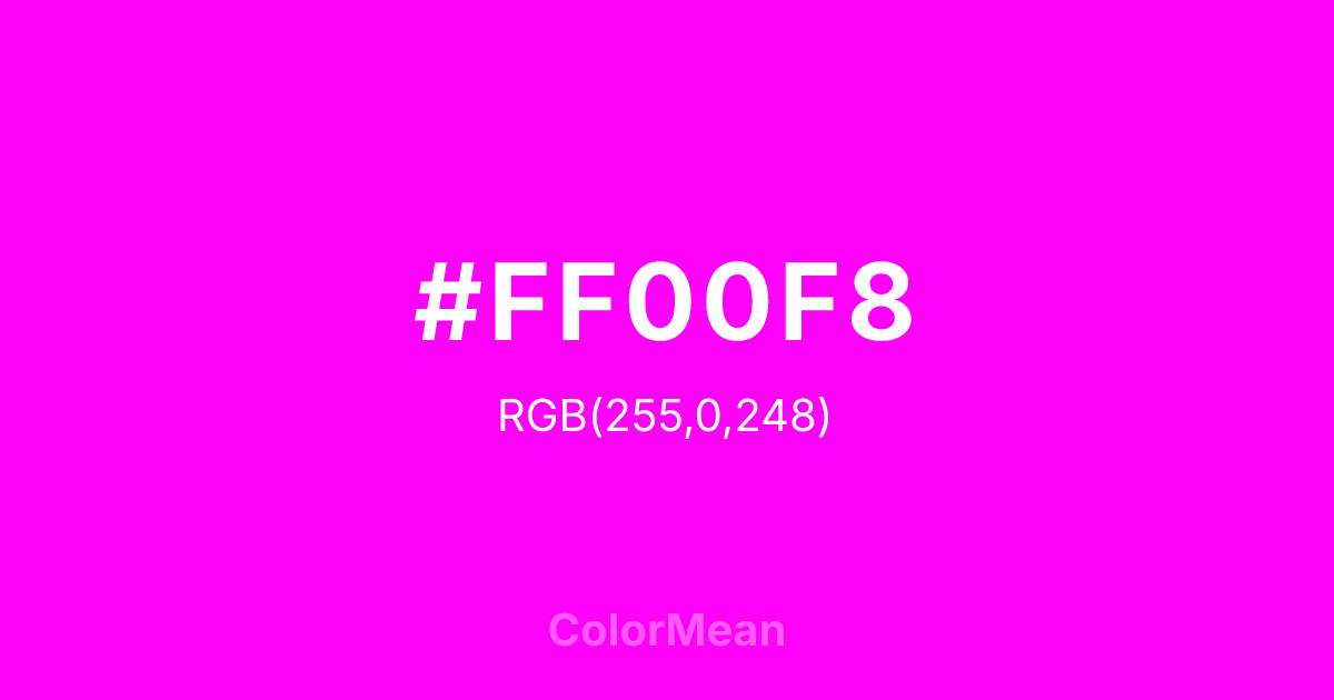 Color swatch image showing #FF00F8 with RGB(255,0,248) values
