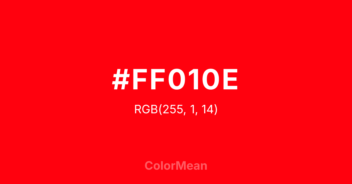 Color swatch image showing #FF010E with RGB(255,1,14) values