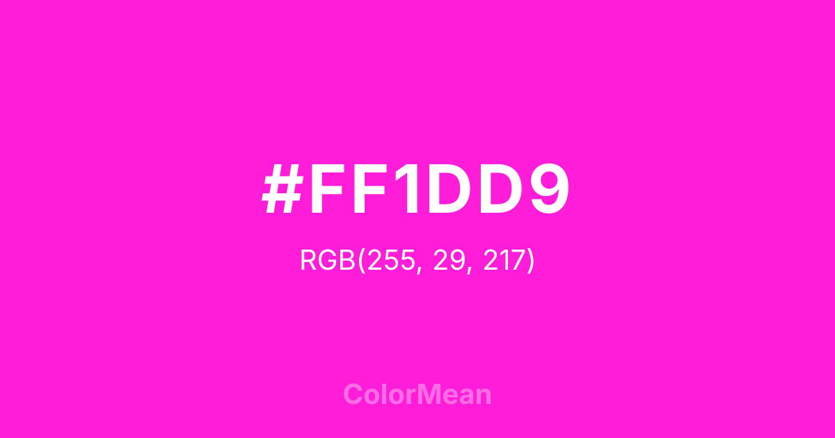 Color swatch image showing #FF1DD9 with RGB(255,29,217) values