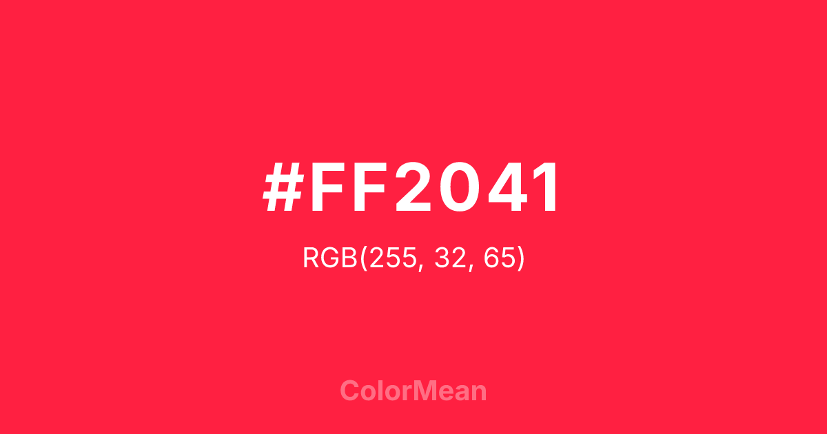Color swatch image showing #FF2041 with RGB(255,32,65) values