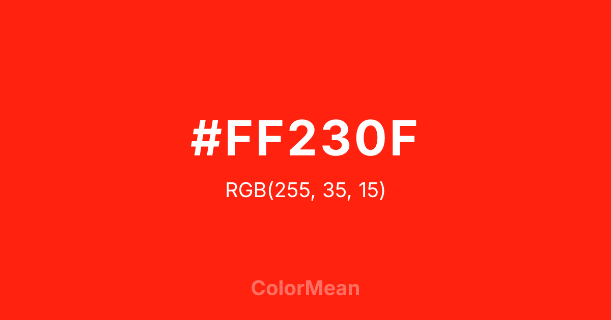 Color swatch image showing #FF230F with RGB(255,35,15) values