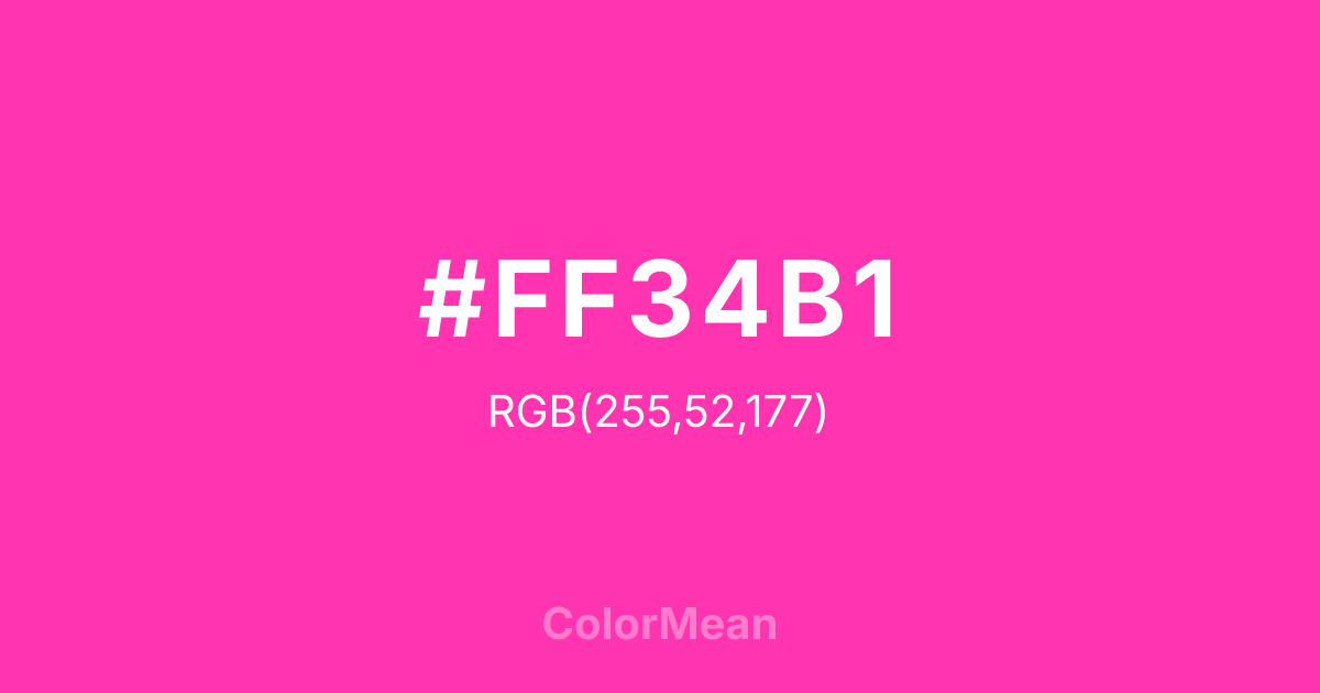 Color swatch image showing #FF34B1 with RGB(255,52,177) values