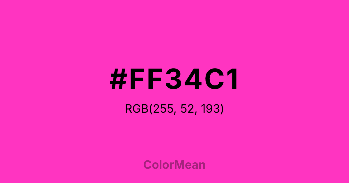 Color swatch image showing #FF34C1 with RGB(255,52,193) values