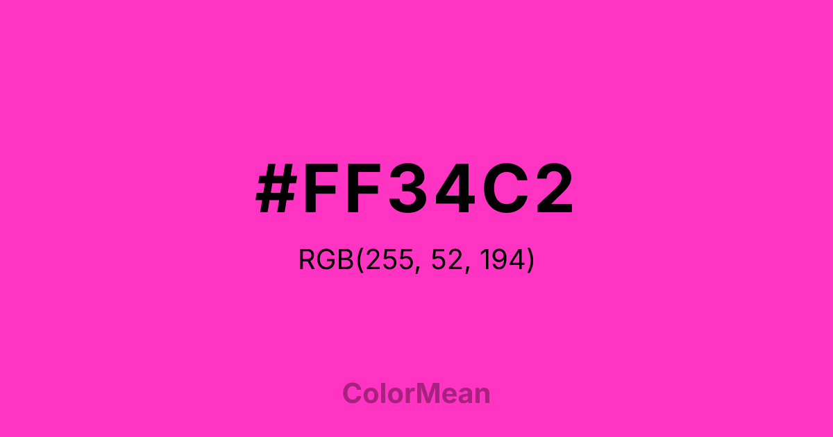 Color swatch image showing #FF34C2 with RGB(255,52,194) values
