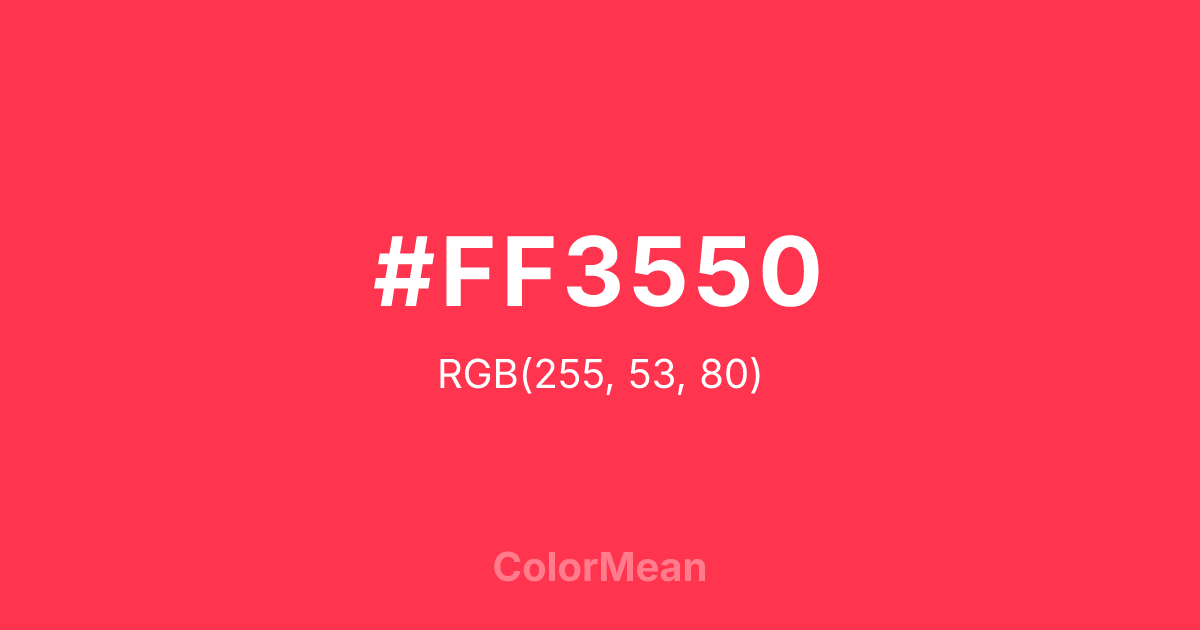 Color swatch image showing #FF3550 with RGB(255,53,80) values