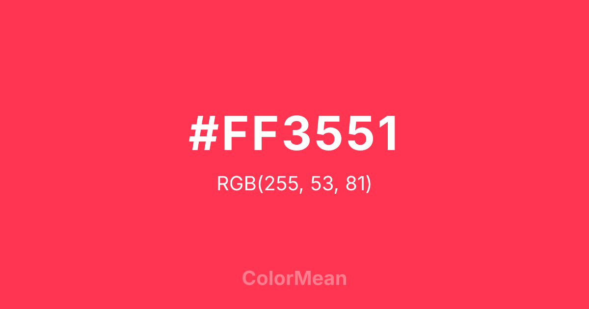 Color swatch image showing #FF3551 with RGB(255,53,81) values