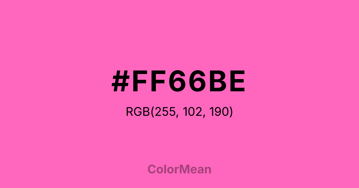 Color swatch image showing #FF66BE with RGB(255,102,190) values