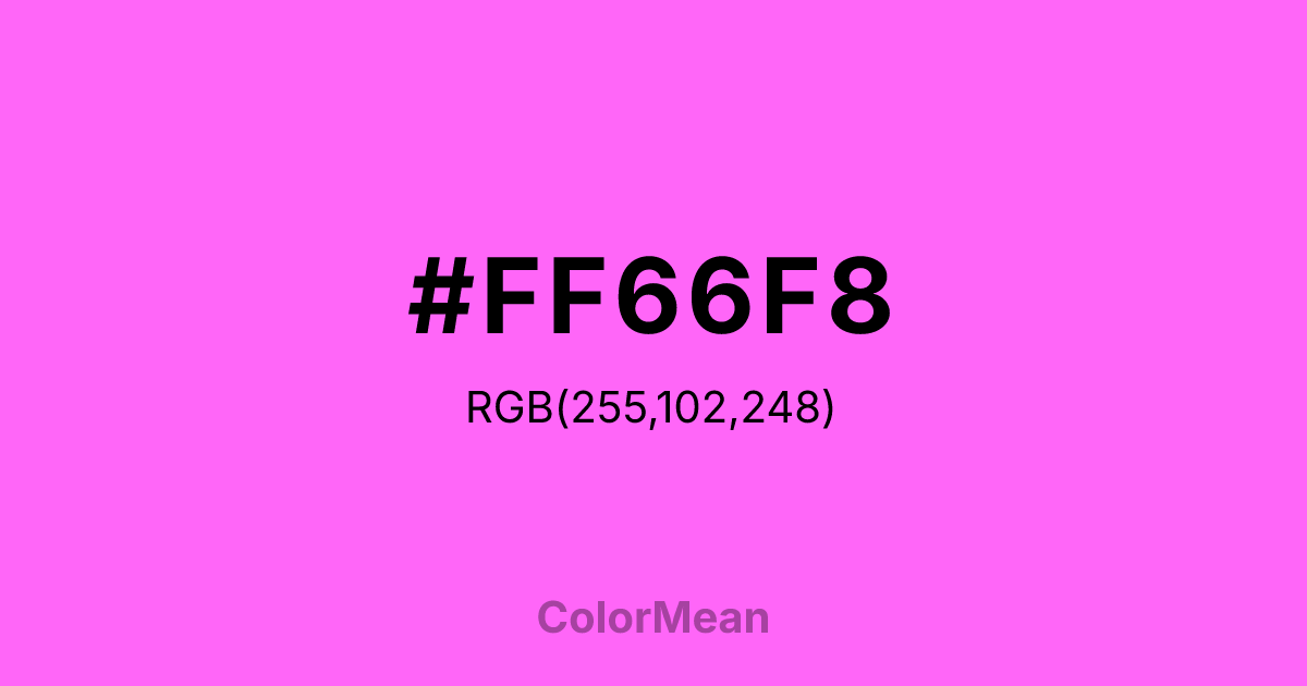 Color swatch image showing #FF66F8 with RGB(255,102,248) values