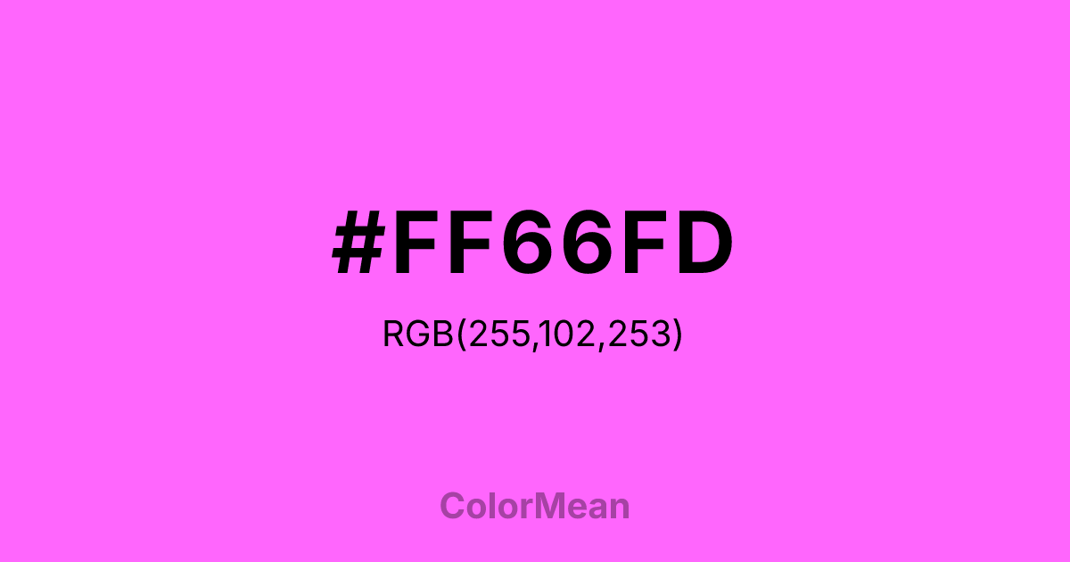 Color swatch image showing #FF66FD with RGB(255,102,253) values