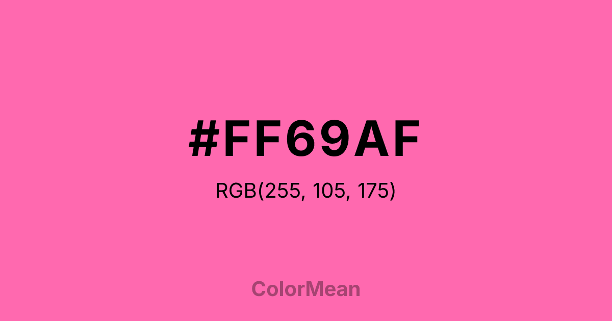 Color swatch image showing #FF69AF with RGB(255,105,175) values