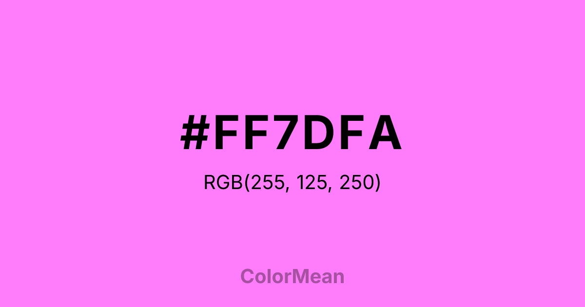Color swatch image showing #FF7DFA with RGB(255,125,250) values