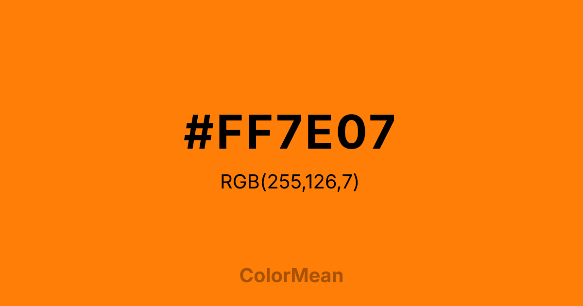 Color swatch image showing #FF7E07 with RGB(255,126,7) values
