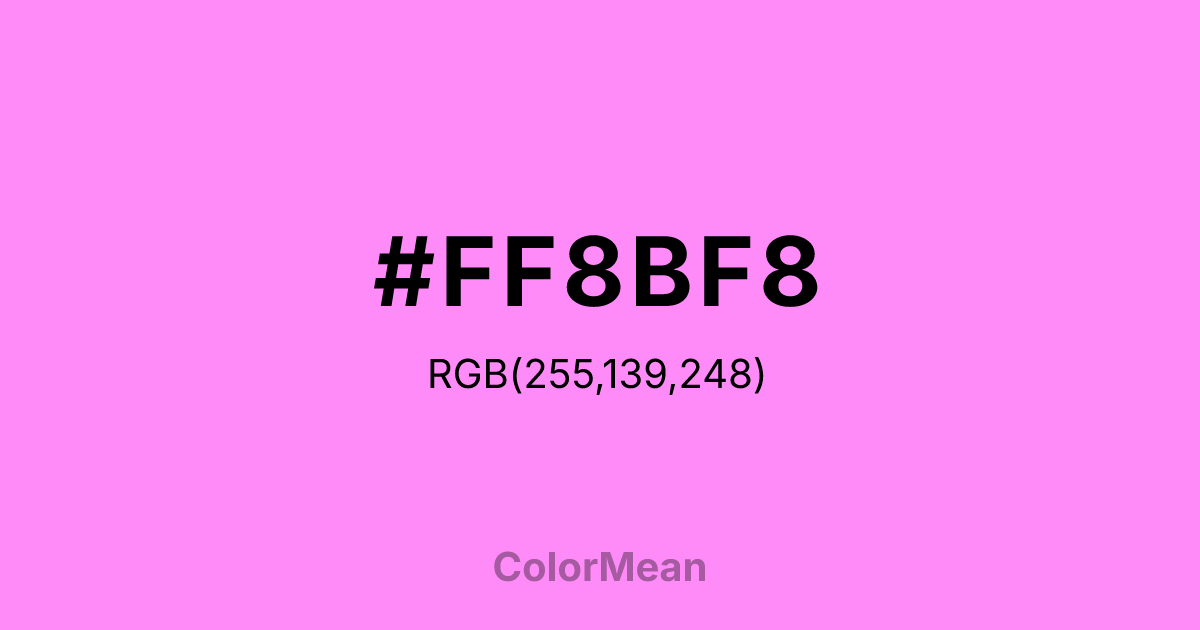 Color swatch image showing #FF8BF8 with RGB(255,139,248) values