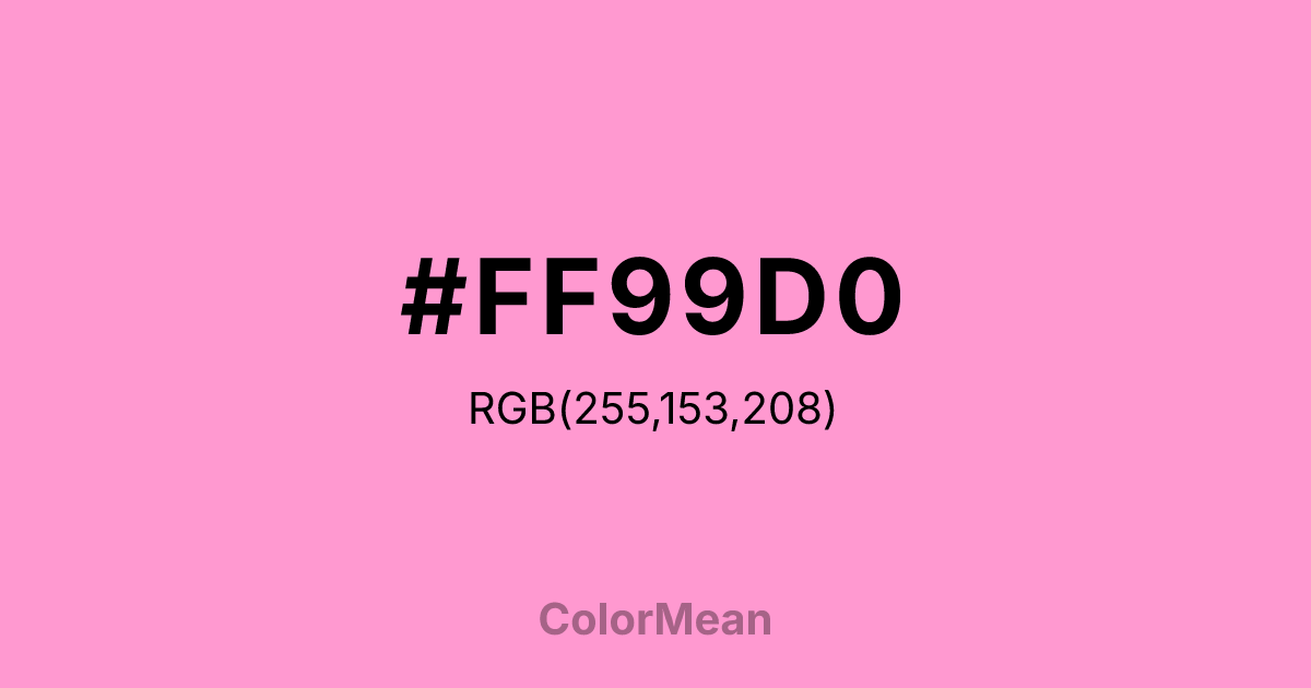 Color swatch image showing #FF99D0 with RGB(255,153,208) values