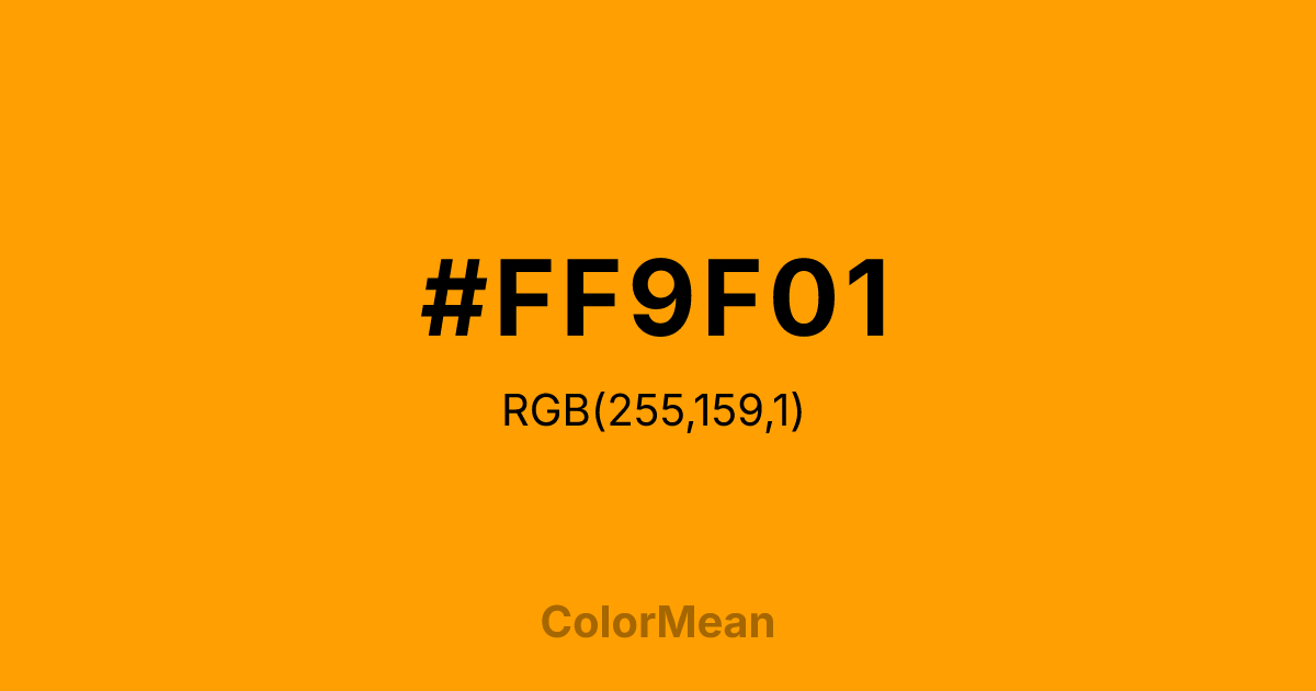 Color swatch image showing #FF9F01 with RGB(255,159,1) values