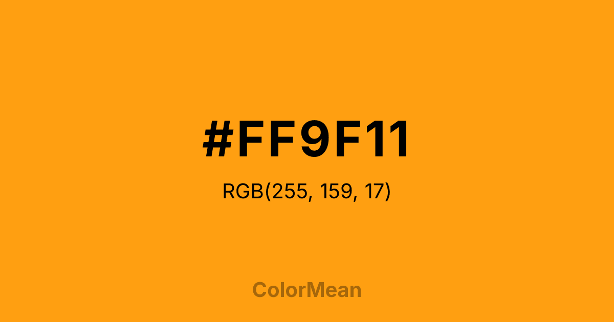Color swatch image showing #FF9F11 with RGB(255,159,17) values